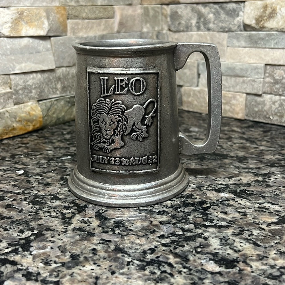 Vintage Pewter Leo zodiac stein